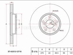 Диск тормозной (Перед) Toyota Allion (T260) 07-21 / Corolla (E150) 06-13 / Premio 07-21 / Ractis 10-