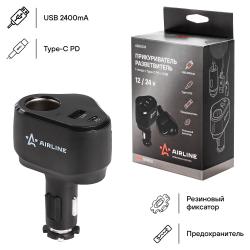 Прикуриватель-разветвитель 1 гнездо + Type-C PD + 1USB 2.4A 30Вт PRO AEBD033