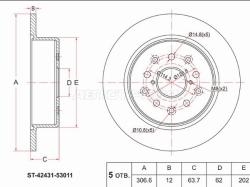 Диск тормозной (Зад) Toyota Crown 99-07 / Mark II (X110) 00-04 / Lexus GS 97-04 / IS 98-05 / Toyota