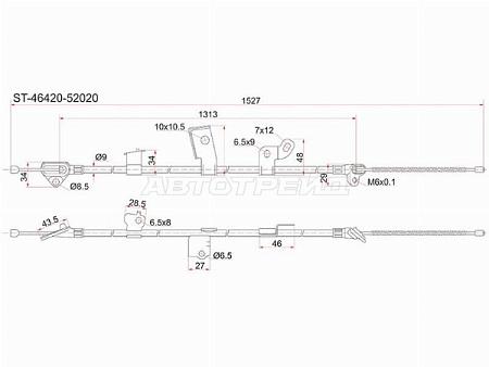 Трос ручника TY Vitz/Platz, NCP1#/SCP1#,-RH (барабан)