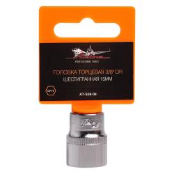 AIRLINE AT-S38-08 Головка торцевая 3/8&quot; DR шестигранная 15мм пласт. подвес