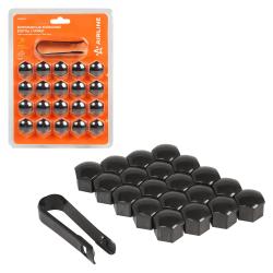 Колпачки на колесные болты/гайки 17 мм, черные глянцевые, пластик, 20 шт.+ съёмник (AWBN04)