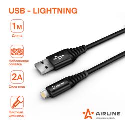 Кабель USB - Lightning (Iphone/IPad) 1м, черный нейлоновый (ACH-I-24)