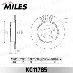 K011765 Диск тормозной NISSAN X-TRAIL(32) 14- задний D 292мм.