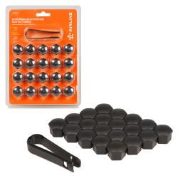 Колпачки на колесные болты/гайки 17 мм, черные матовые, 20 шт.+ съёмник (AWBN11)