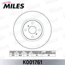 K001761 Диск тормозной TOYOTA YARIS 06- с АБС (пр-во Япония) передний вент.D 275мм.