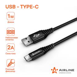 Кабель USB - Type-C 1м, черный нейлоновый (ACH-C-25)