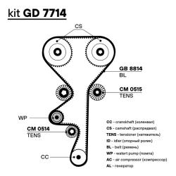 TRIALLI GD 7714 Ремкомплект ГРМ для автомобилей Opel Astra G (98-) 1.8i/2.0i (1 ремень HNBR/3 ролика)