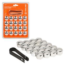 Колпачки на колесные болты/гайки 17 мм, хром, пластик, 20 шт.+ съёмник (AWBN07)