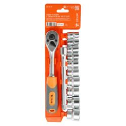 Набор головок 3/8" шестигранных с трещоткой 72Т 12пр. (10-24мм, удлинитель 150мм) (AT-12-29)