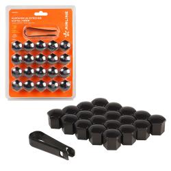 Колпачки на колесные болты/гайки 19 мм, черные глянцевые, пластик, 20 шт.+ съёмник (AWBN05)