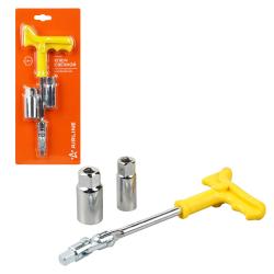 Ключ свечной Т-образный карданный 250мм головки 16,21мм пласт.рукоятка, резиновый фиксатор (ATAC041)