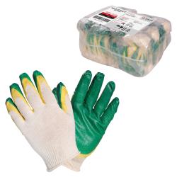 Перчатки ХБ с двойным латексным покрытием ладони, зеленые (1 пара) AWG-C-08