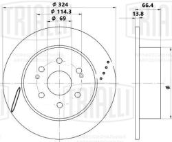 TRIALLI DF 0885s Диски тормозные для автомобилей Kia Carnival (14-) передние/задние d=324 (рестайлинг с 2018 г / в) PRO (перфорированные / слотированные / окрашенные)
