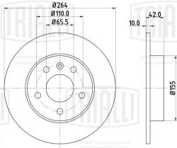 Диск торм. для а/м Opel Astra H (04-) зад. d=264, 5 отв. (перф/слот/окраш) (DF 281s) PRO