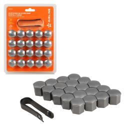 Колпачки на колесные болты/гайки 19 мм, серые матовые, пластик, 20 шт.+ съёмник (AWBN15)