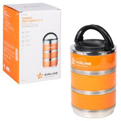 Ланч-бокс для еды с ручкой (термо), нерж. сталь (304), 3 контейнера, 2,1 л., оранж./черн. (IT-T-03)