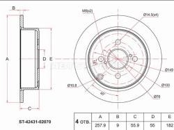 Диск тормозной (Зад) Toyota Corolla (E120) 00-07 / Corolla Fielder (E120) 00-06 / Corolla JPN (E120)