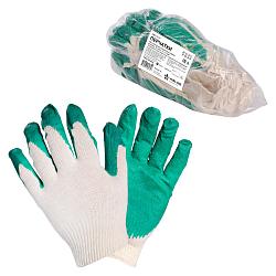 Перчатки ХБ с латексным покрытием ладони, зеленые (5 пар) AWG-C-07