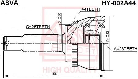 Шрус наружный 23x50x25 HYUNDAI MATRIX/LAVITA 2001- hy-002a44
