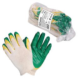 Перчатки ХБ с двойным латексным покрытием ладони, зеленые (5 пар) AWG-C-09