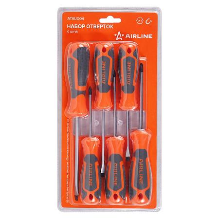 AIRLINE ATAU004 Набор отвёрток 6 пр. (SL5x75mm, SL5x100mm, SL6x125mm, PH1x75mm, PH1x100mm, PH2x100mm), блистер